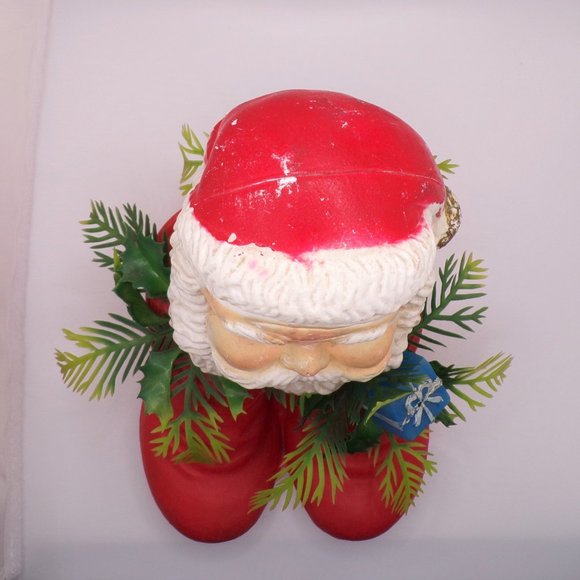 VTG 1960s Christmas Santa Claus in Boots Plastic Greenery Planter Decor FLAWS - Picture 10 of 11
